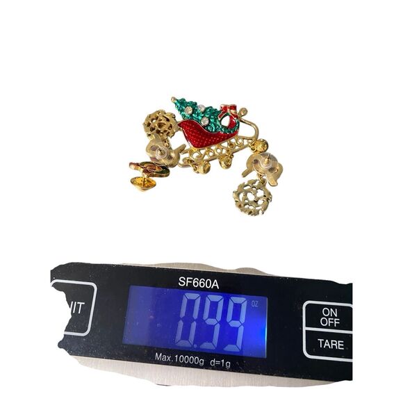 Christmas Sleigh Pin Wreath Pin and Holly Wreath Dangle Earrings Festive Jewelry - Picture 7 of 7
